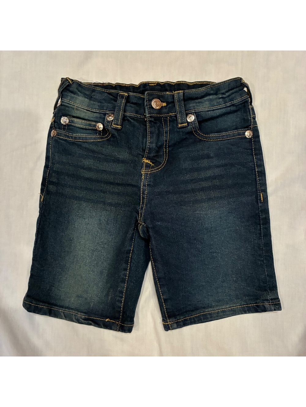 True Religion Boys Y2K Stitching Dark Indigo Bermuda Jean Shorts Size 8